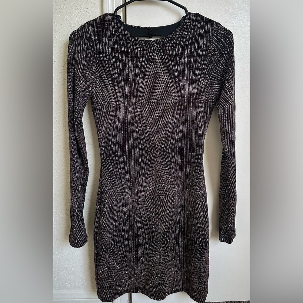 Trixxi Black/Gold/Silver Sparkle Long Sleeve Dress